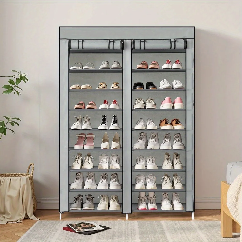 Double Row 10-Tier Non-Woven Fabric Shoe Cabinet with Iron Pipes and Plastic Components, Gray
Double Row 10-Tier Non-Woven Fabric Shoe Cabinet with Iron Pipes and Plastic Components, Gray