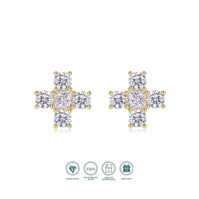1 Pair Cross Shaped Earrings 925 Sterling Silver 18K Gold Plated Moissanite Cluster Design Elegant Jewelry Gift for Women
1 Pair Cross Shaped Earrings 925 Sterling Silver 18K Gold Plated Moissanite Cluster Design Elegant Jewelry Gift for Women