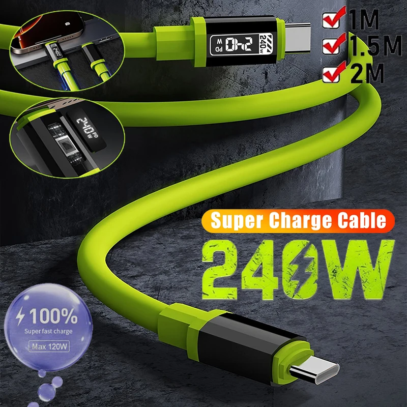240W Silicone Cables 10A Super Fast Charging USB Type-C To Type-C Green Thicken Cable For Xiaomi 17 Durable Quick Charging Cable
240W Silicone Cables 10A Super Fast Charging USB Type-C To Type-C Green Thicken Cable For Xiaomi 17 Durable Quick Charging Cable