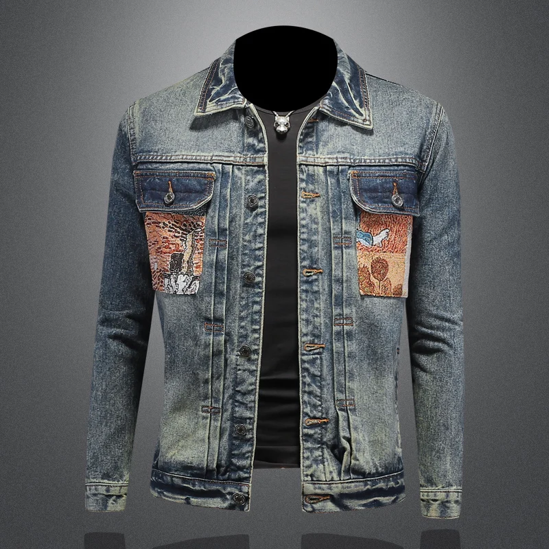 Retro Embroidered Denim Jaet Men's Faion Casual Outerwear Stand Fit Long Sve Youthful Trend Spring Autumn Wear
Retro Embroidered Denim Jaet Men's Faion Casual Outerwear Stand Fit Long Sve Youthful Trend Spring Autumn Wear