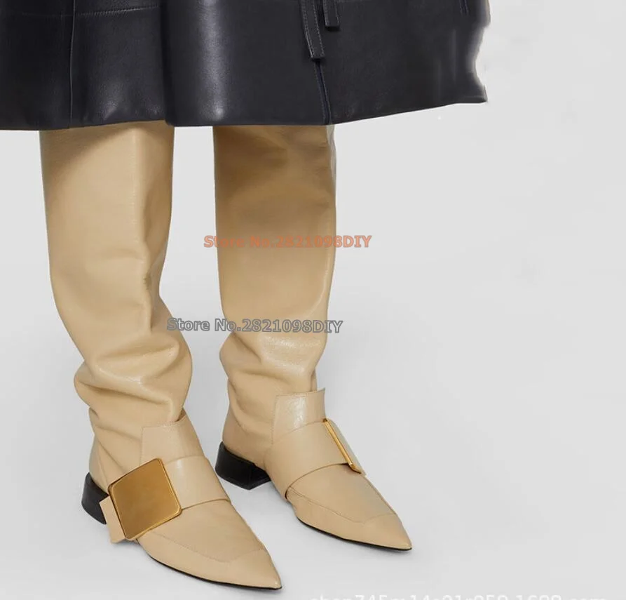 Low Heeled Nude Leather Metal Buckle Pointed Toe Lining Knee High Boot Women Winter Long Boots Plus Size 35-45
Low Heeled Nude Leather Metal Buckle Pointed Toe Lining Knee High Boot Women Winter Long Boots Plus Size 35-45