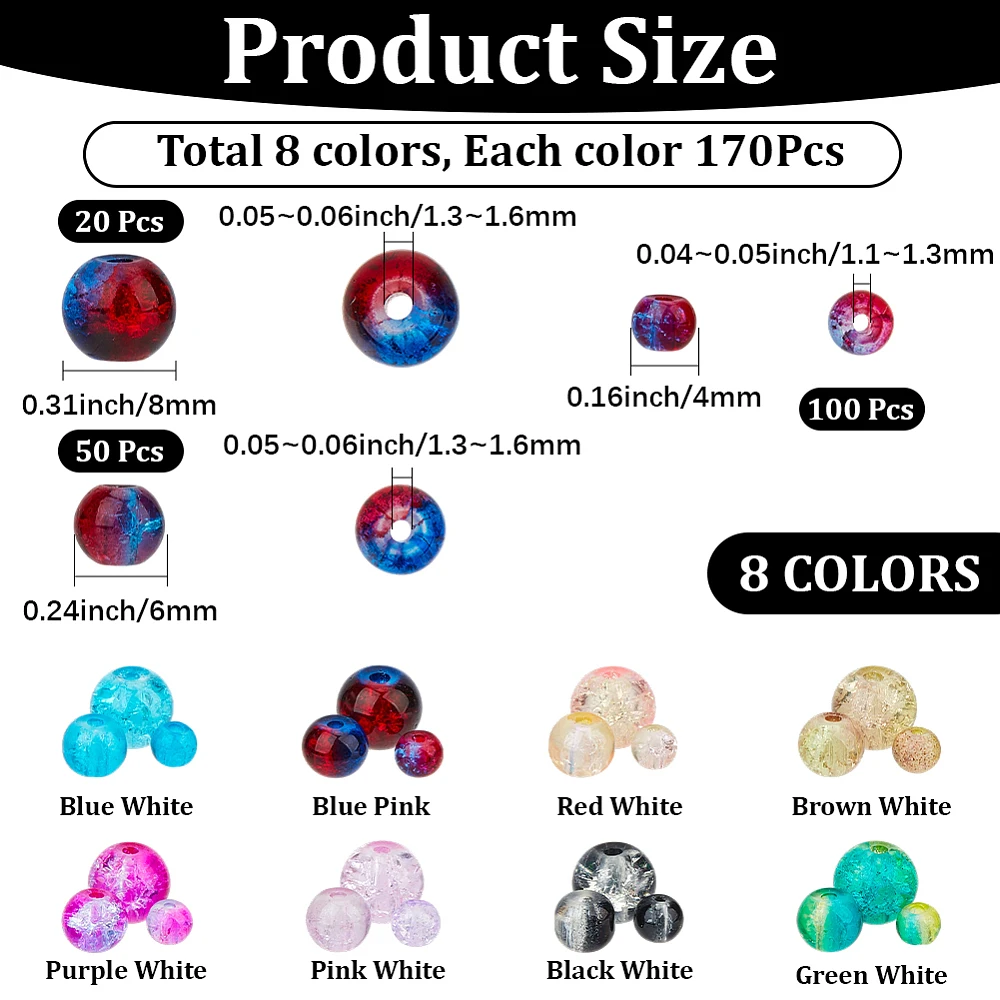 1360Pcs 8 Colors 3 Sizes Spray Painted Glass Beads Round Mixed Color 4~8mm Hole: 1.1~1.6mm
1360Pcs 8 Colors 3 Sizes Spray Painted Glass Beads Round Mixed Color 4~8mm Hole: 1.1~1.6mm
