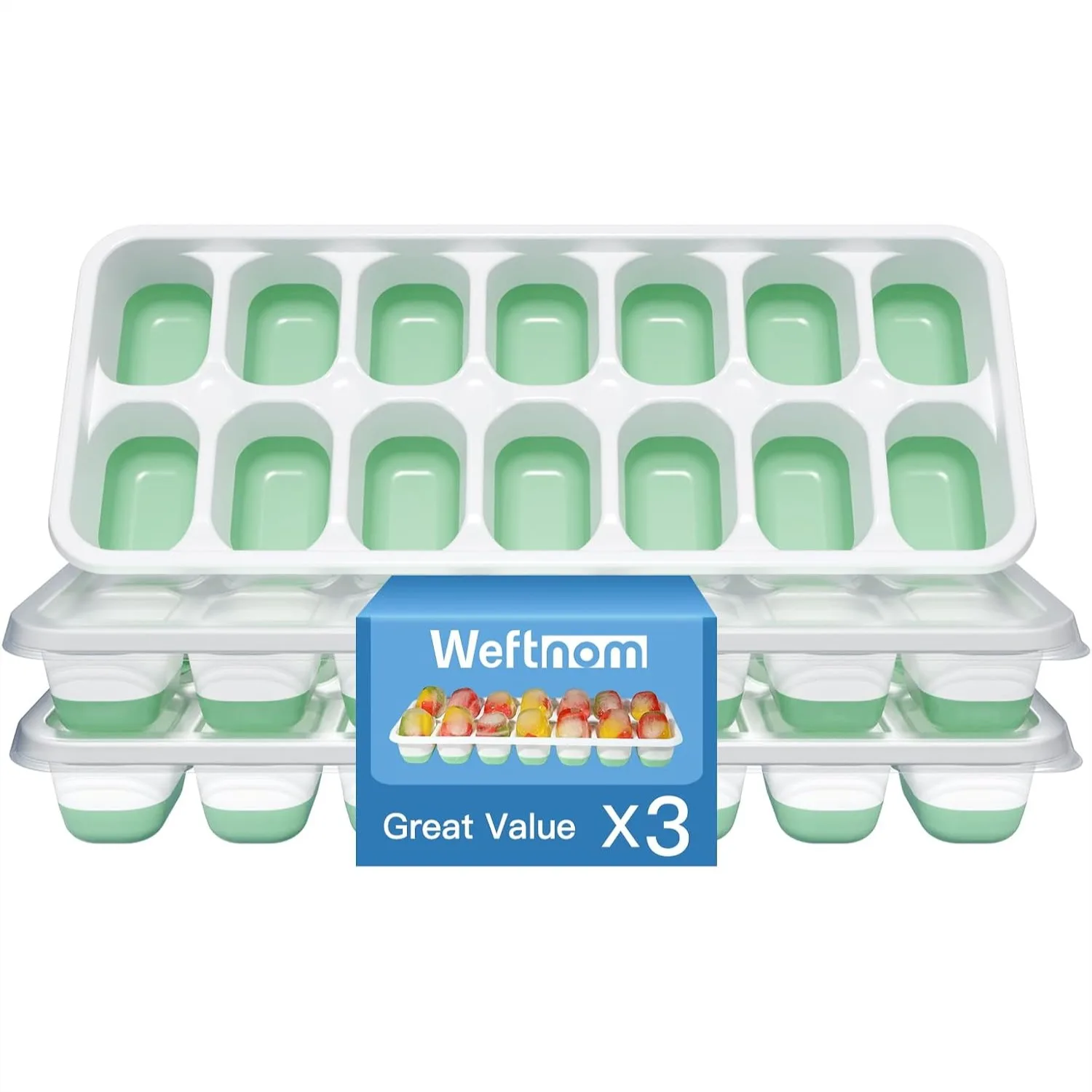 Silicone Ice Cube Tray with Lid, 3 Pack Easy-Release Ice Cube Molds for Freezer, Stackable for Drinks, Cocktails, Coffee
Silicone Ice Cube Tray with Lid, 3 Pack Easy-Release Ice Cube Molds for Freezer, Stackable for Drinks, Cocktails, Coffee