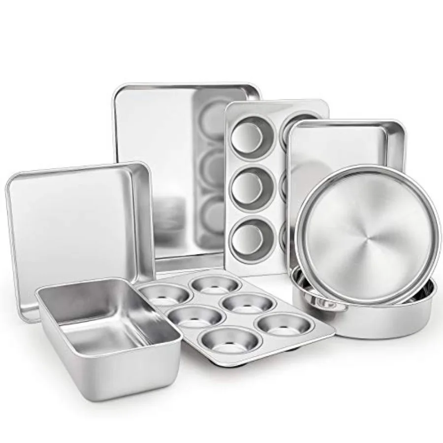 Stainless Steel Bakeware Set of 8, Baking Roasting Toaster Oven Pans, Lasagna/Square/Round Cake Pan, Loaf Pan and Muffin Pan, N
Stainless Steel Bakeware Set of 8, Baking Roasting Toaster Oven Pans, Lasagna/Square/Round Cake Pan, Loaf Pan and Muffin Pan, N