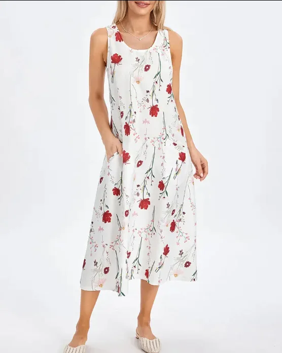Women's Standard Size Sleeveless Dress Round Neck Floral Print Pocket Loose Casual Beach Vacation Midi Dress
Women's Standard Size Sleeveless Dress Round Neck Floral Print Pocket Loose Casual Beach Vacation Midi Dress