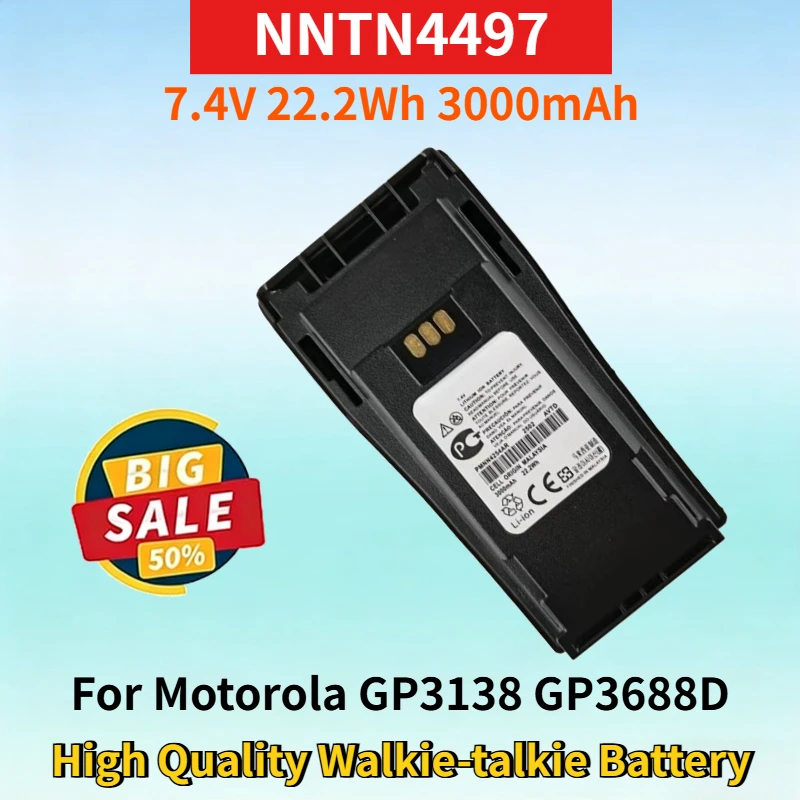 NNTN4497 7.4V 22.2Wh 3Ah Rechargeable Battery for Motorola GP3138 GP3688D DEP450 CP140 CP150 High Quality Walkie-talkie Battery
NNTN4497 7.4V 22.2Wh 3Ah Rechargeable Battery for Motorola GP3138 GP3688D DEP450 CP140 CP150 High Quality Walkie-talkie Battery