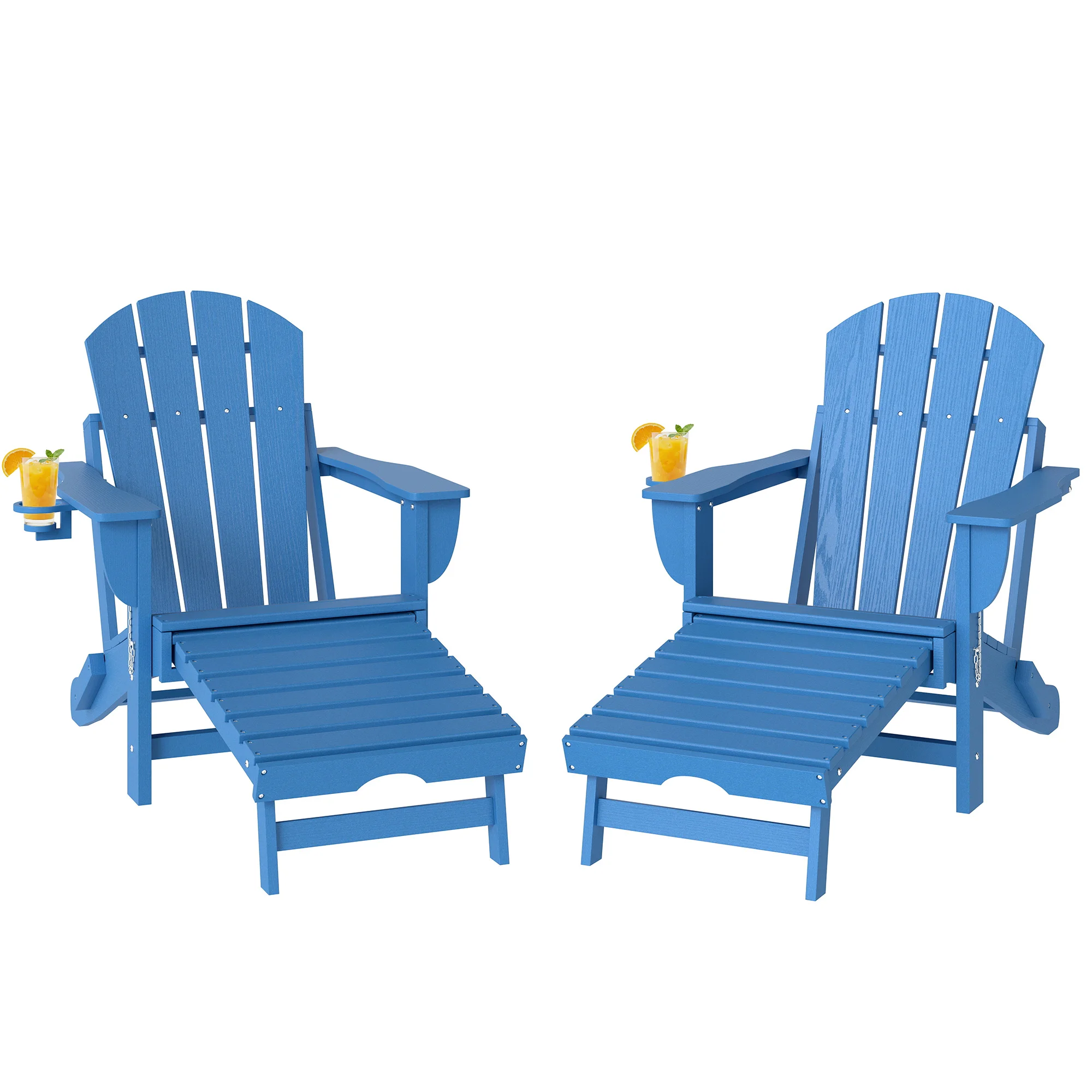 Складной комплект из 2-х кресел Adirondack, кресла для костра из HDPE с выдвижной подставкой для ног и подстаканником, синие
Складной комплект из 2-х кресел Adirondack, кресла для костра из HDPE с выдвижной подставкой для ног и подстаканником, синие