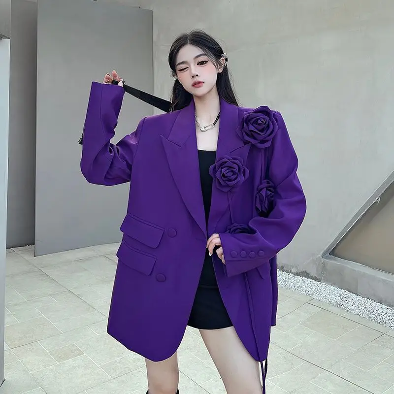 Purple 3D Flower Heavy Craft Suit Jacket for Women Spring and Autumn New High-End Padded Shoulders Oversized Blazer Women Tops
Purple 3D Flower Heavy Craft Suit Jacket for Women Spring and Autumn New High-End Padded Shoulders Oversized Blazer Women Tops