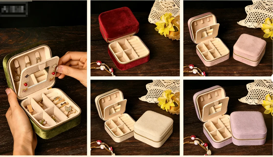 Бархатная дорожная шкатулка для драгоценностей для женщин - портативный квадратный футляр для хранения на молнии с зеркалом в комплекте для ожерелья, колец, сережек
Бархатная дорожная шкатулка для драгоценностей для женщин - портативный квадратный футляр для хранения на молнии с зеркалом в комплекте для ожерелья, колец, сережек