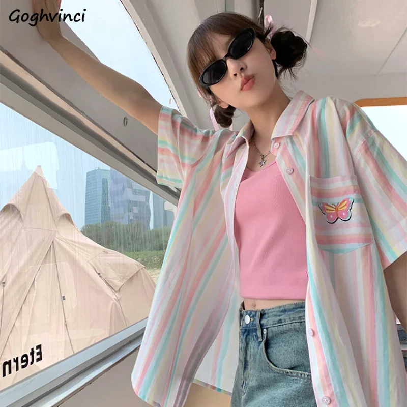 Striped Short-sleeve Shirts Women Preppy Style Loose Unisex Summer Sweet Thin Sun-proof All-match Korean Version Fashion Chic
Striped Short-sleeve Shirts Women Preppy Style Loose Unisex Summer Sweet Thin Sun-proof All-match Korean Version Fashion Chic