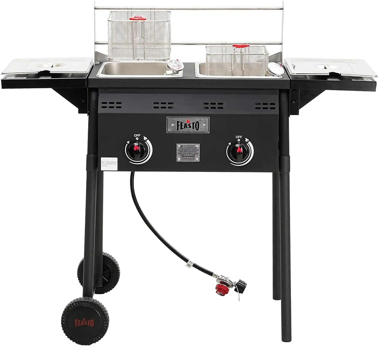 Outdoor Propane Deep Fryer,Dual Tank with Dual Independent Cast Iron Burners and Thermometers,Removable Fryer Pot,Baskets
Outdoor Propane Deep Fryer,Dual Tank with Dual Independent Cast Iron Burners and Thermometers,Removable Fryer Pot,Baskets