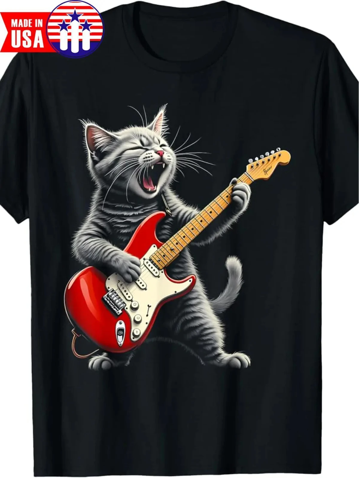 Men's Retro Rock Star Cat Playing Guitar Graphic T-Shirt - Soft Cotton, Short Sl
Men's Retro Rock Star Cat Playing Guitar Graphic T-Shirt - Soft Cotton, Short Sl