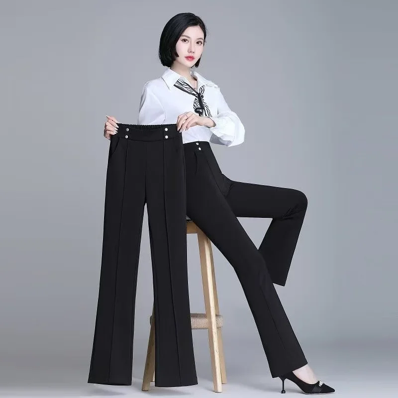 Брюки-клеш с высокой талией для женщин, повседневные, стройнящие, из высококачественного полиэстера, длинные, для деловых поездок и повседневной носки
Брюки-клеш с высокой талией для женщин, повседневные, стройнящие, из высококачественного полиэстера, длинные, для деловых поездок и повседневной носки