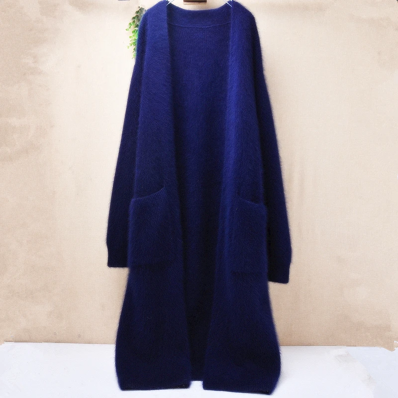 Ladies Women Autumn Winter Clothing Navy Blue Hairy Angora Rabbit Hair Knitted Long Sleeves Loose Long Sweater Cardigans Mantle
Ladies Women Autumn Winter Clothing Navy Blue Hairy Angora Rabbit Hair Knitted Long Sleeves Loose Long Sweater Cardigans Mantle