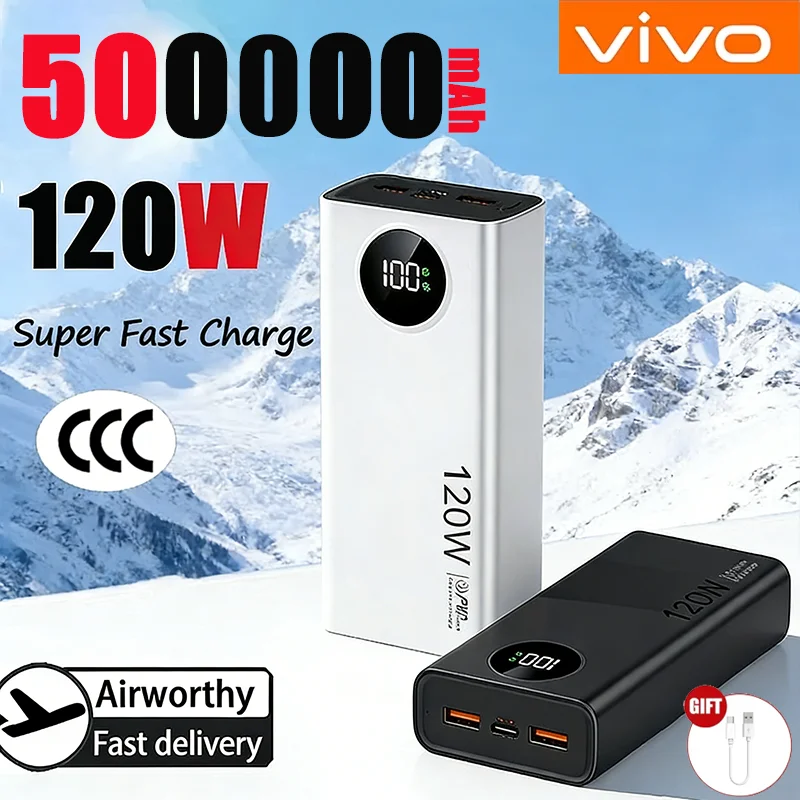 Портативное зарядное устройство VIVO 500000 мАч 120 Вт с большой емкостью и сверхбыстрой зарядкой для Xiaomi, iPhone, Samsung
Портативное зарядное устройство VIVO 500000 мАч 120 Вт с большой емкостью и сверхбыстрой зарядкой для Xiaomi, iPhone, Samsung