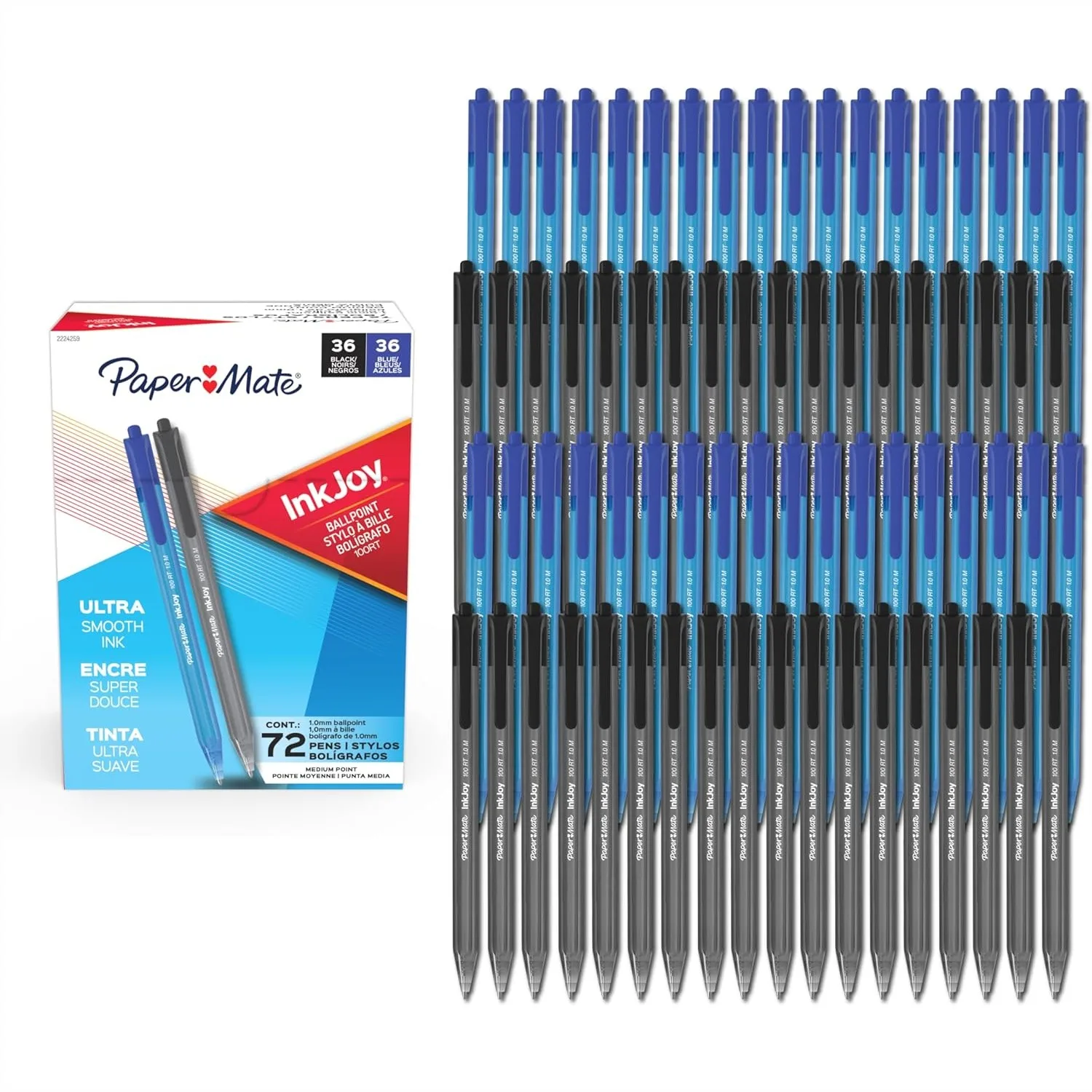 Ballpoint Pens Medium Point 1.0mm, Black & Blue Ink, 72 Count Bulk Pack for School Office College Note-Taking
Ballpoint Pens Medium Point 1.0mm, Black & Blue Ink, 72 Count Bulk Pack for School Office College Note-Taking