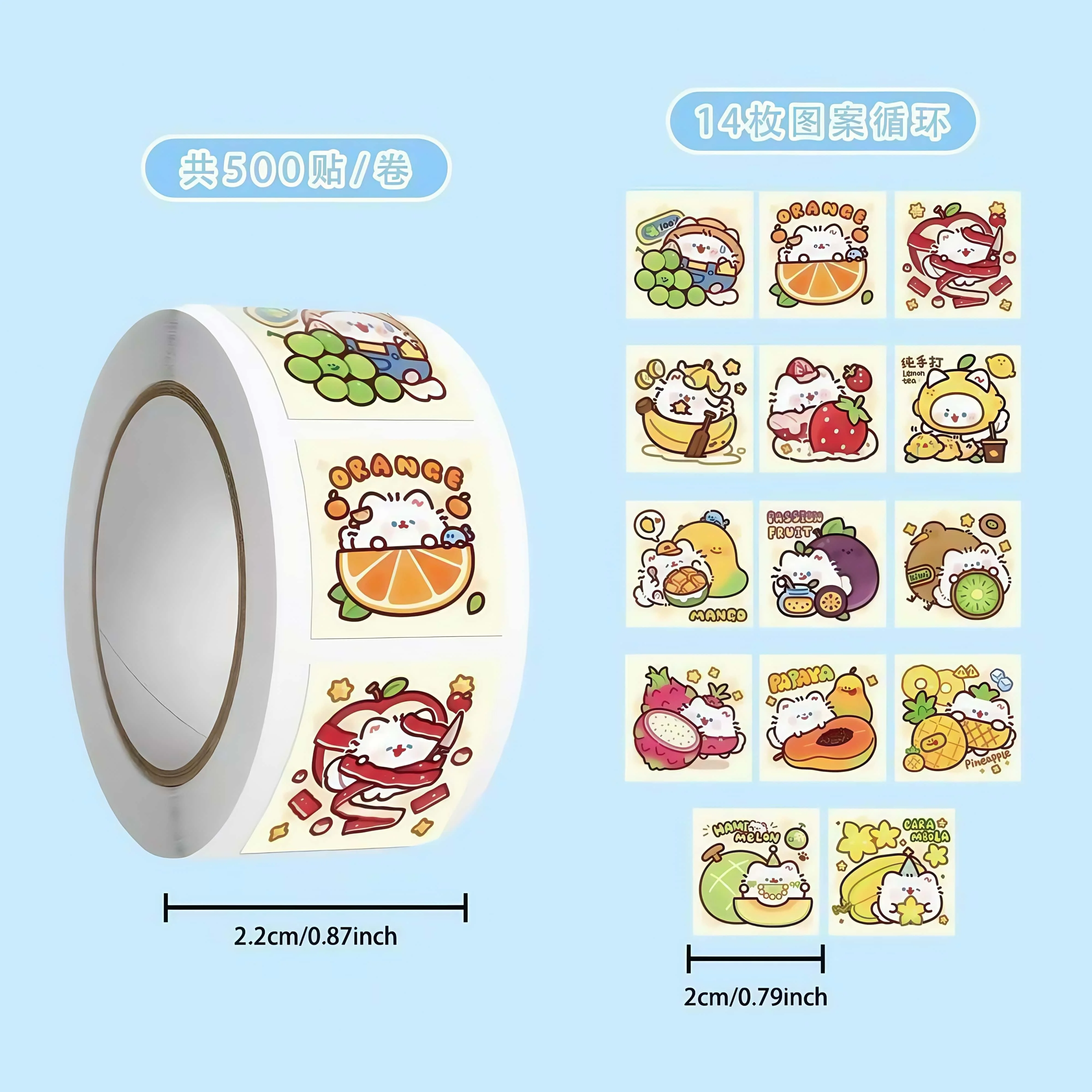 500Pcs/Roll Kawaii Fruit Cat Stickers, 14 Cute Cartoon Patterns Decals for Laptop Journal DIY Craft Decor
500Pcs/Roll Kawaii Fruit Cat Stickers, 14 Cute Cartoon Patterns Decals for Laptop Journal DIY Craft Decor