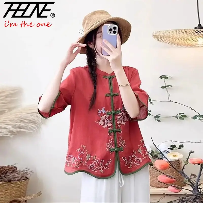 THHONE Summer New Loose Women Shirts Blouses Cotton Linen Chinese Embroidered Button Retro Casual Korean Print Patchwork Top
THHONE Summer New Loose Women Shirts Blouses Cotton Linen Chinese Embroidered Button Retro Casual Korean Print Patchwork Top