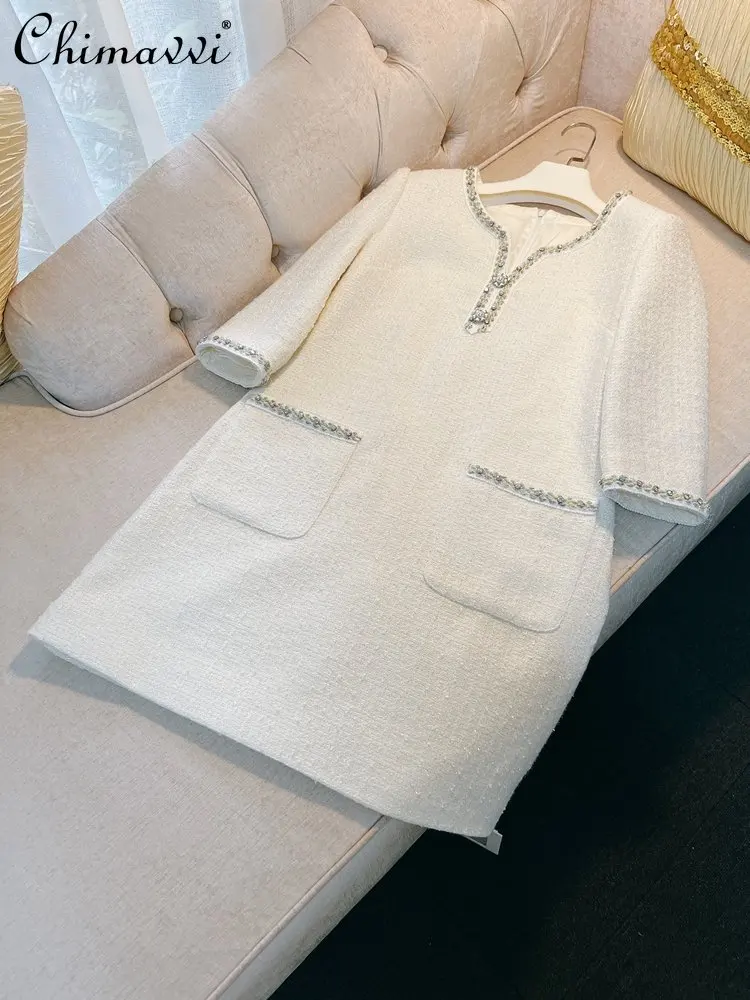 French Style Retro Elegant Socialite Style Women's Dress 2023 Summer New High-End Exquisite Beaded White Tweed A- Line Dress
French Style Retro Elegant Socialite Style Women's Dress 2023 Summer New High-End Exquisite Beaded White Tweed A- Line Dress