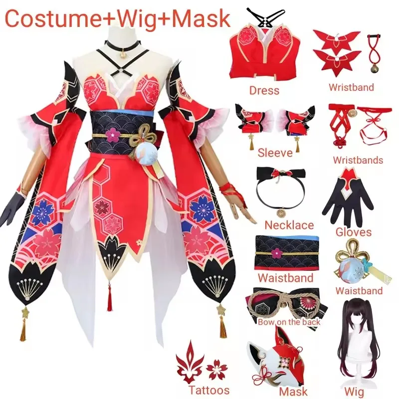 Women Japanese Style Red Kimono Costume Full Set with Fox Mask Wig Accessories Halloween Carnival Fox Costume For Unisex Adult
Women Japanese Style Red Kimono Costume Full Set with Fox Mask Wig Accessories Halloween Carnival Fox Costume For Unisex Adult