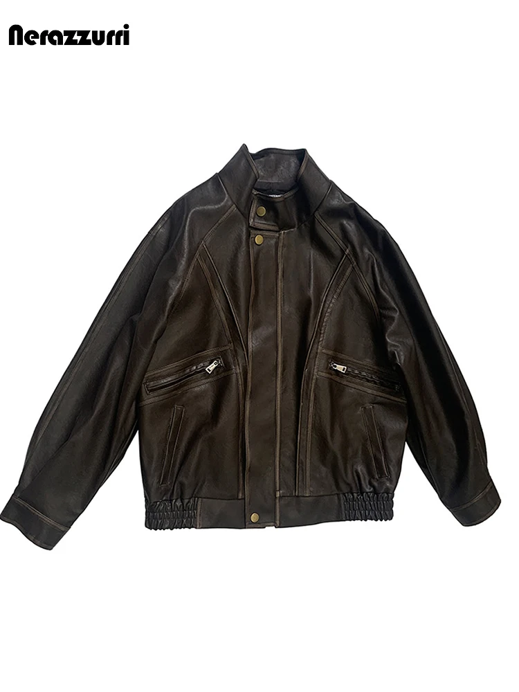 Nerazzurri Spring Autumn Distressed Washed Brown Oversized Pu Leather Racing Jacket Women Zippper Luxury American Retro Clothes
Nerazzurri Spring Autumn Distressed Washed Brown Oversized Pu Leather Racing Jacket Women Zippper Luxury American Retro Clothes