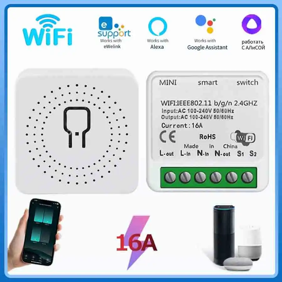 Модуль умного выключателя eWelink Wifi 16A для освещения и вентиляторов, AC100-240V, автоматическое реле, дистанционное управление, совместимость с Alexa, Google Home, Яндекс.
Модуль умного выключателя eWelink Wifi 16A для освещения и вентиляторов, AC100-240V, автоматическое реле, дистанционное управление, совместимость с Alexa, Google Home, Яндекс.