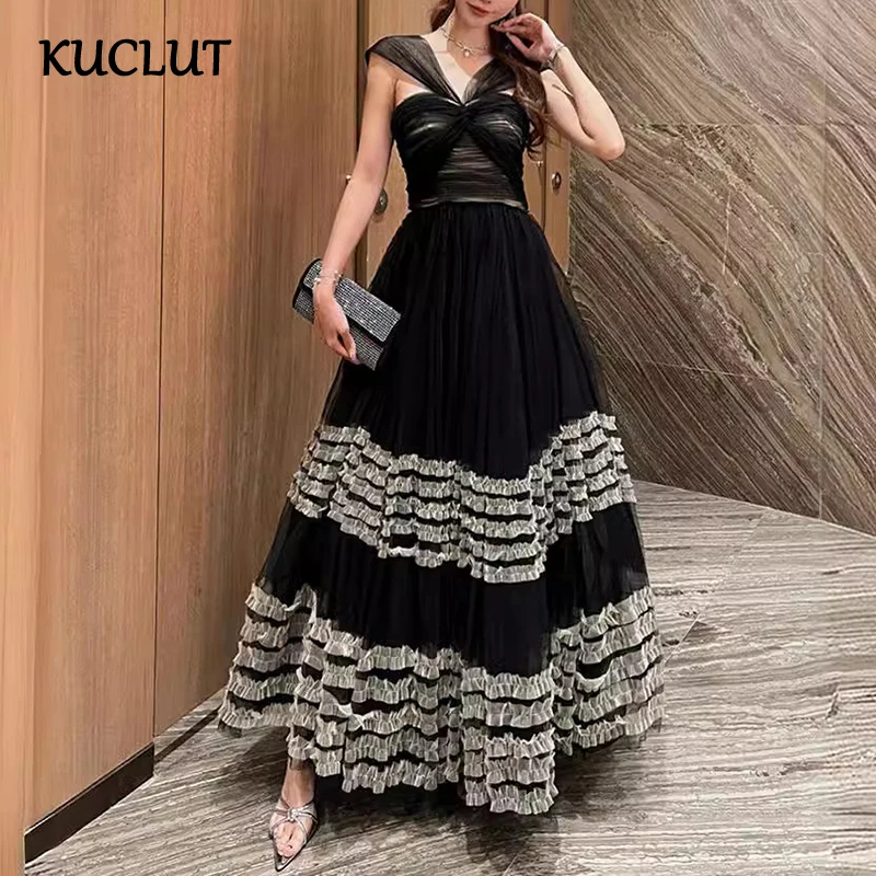 KUCLUT V-neck Backless Camisole Dresses With Waistband Mesh Ruffle Edge Large Hem Long Dress Female New Summer 2025
KUCLUT V-neck Backless Camisole Dresses With Waistband Mesh Ruffle Edge Large Hem Long Dress Female New Summer 2025