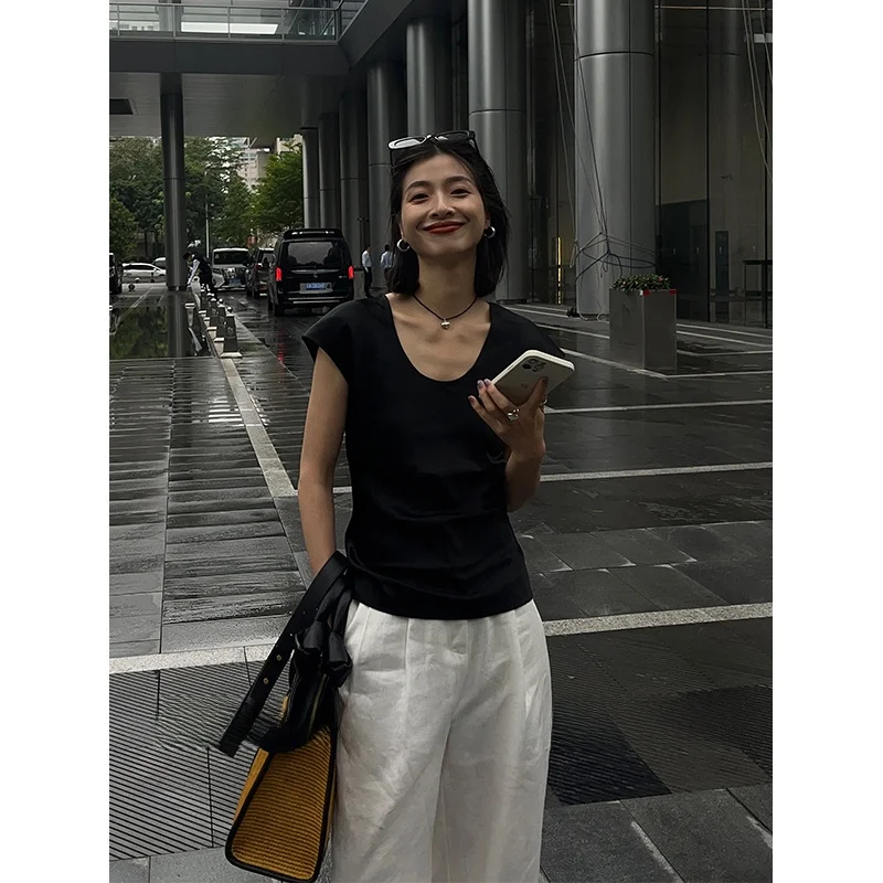 Ordinary times U-Ne Design Commute Simple Sle Vest Acetate Fiber Summer Women's T-irt Straight Cut Regular Length
Ordinary times U-Ne Design Commute Simple Sle Vest Acetate Fiber Summer Women's T-irt Straight Cut Regular Length