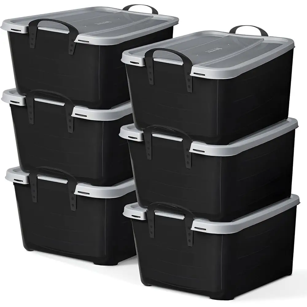 6-Pack Durable Stackable Storage Bins, 55 Quart Capacity, Lightweight Lockable Organizers with Handles, Black/Gray
6-Pack Durable Stackable Storage Bins, 55 Quart Capacity, Lightweight Lockable Organizers with Handles, Black/Gray