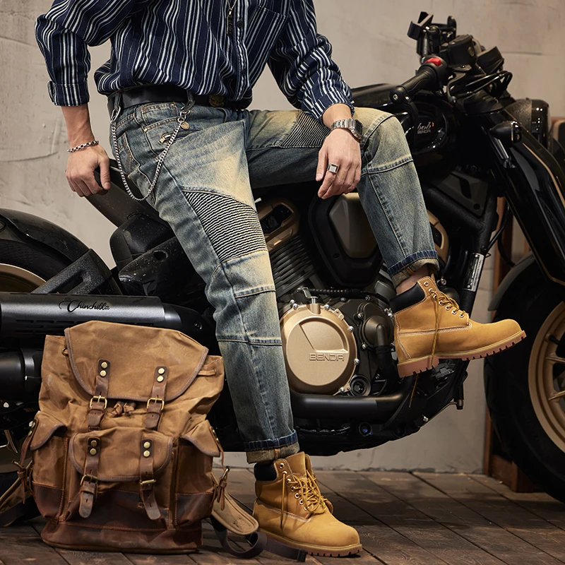 Patchwork Jeans Men's Retro Nostalgic Straight Loose Punk Thick Motorbike Personalized Pleated Trousers
Patchwork Jeans Men's Retro Nostalgic Straight Loose Punk Thick Motorbike Personalized Pleated Trousers