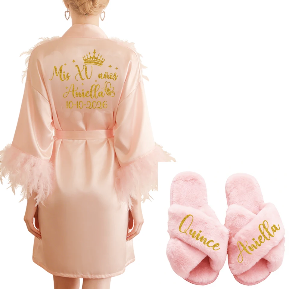 Персонализированный халат с перьями для женщин с именем и датой — халат для невесты и подружек невесты на день рождения, празднование Mis XV
Персонализированный халат с перьями для женщин с именем и датой — халат для невесты и подружек невесты на день рождения, празднование Mis XV