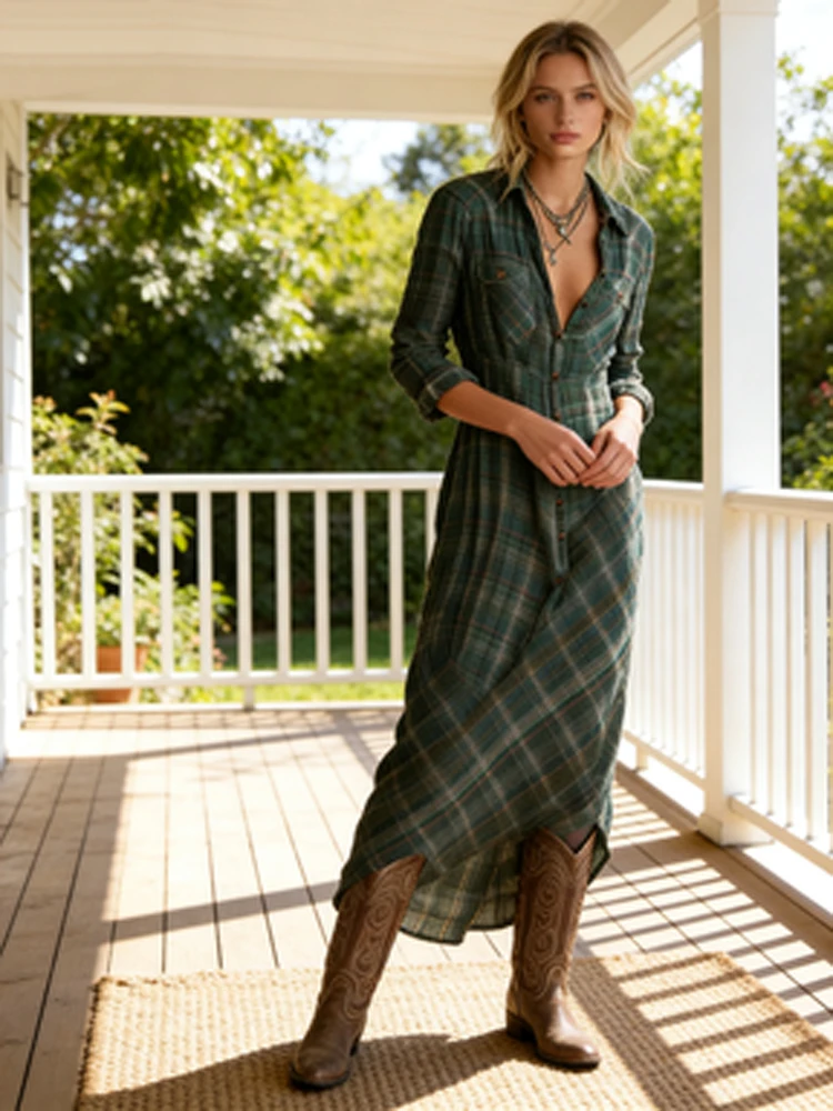 Шикарное женское платье-рубашка в клетку с длинным рукавом, повседневное, с отложным воротником, V-образным вырезом, на одной пуговице, приталенное, макси, весна-осень 2026, Vestidos
Шикарное женское платье-рубашка в клетку с длинным рукавом, повседневное, с отложным воротником, V-образным вырезом, на одной пуговице, приталенное, макси, весна-осень 2026, Vestidos