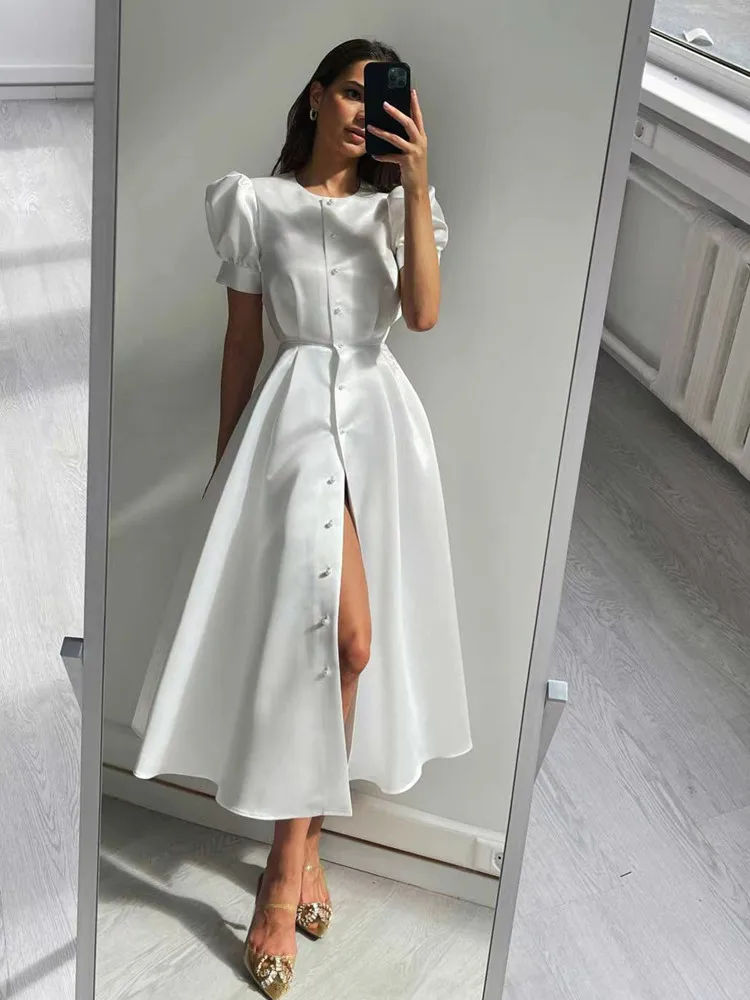 SKMY Summer Clothes For Women Fashion Solid Color Short Sleeve Round Neck A-Line Pleated Elegant Evening Party New In Dresses
SKMY Summer Clothes For Women Fashion Solid Color Short Sleeve Round Neck A-Line Pleated Elegant Evening Party New In Dresses