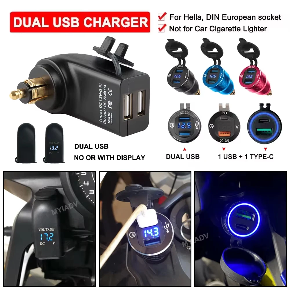 Dual USB Charger Adapter Motorcycle Accessories For BMW R1250GS R1200GS R1300GS R12 F850GS F650GS R1200RT F800GS F800ST K1200GT