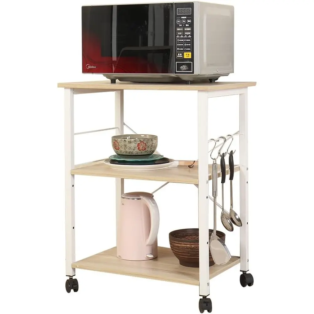 3-Tier Rolling Kitchen Cart with Storage and Microwave Stand in White Maple
3-Tier Rolling Kitchen Cart with Storage and Microwave Stand in White Maple