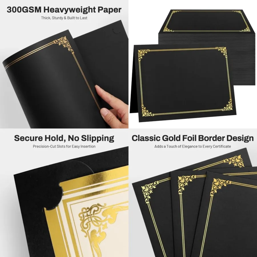Certificate Holders, Packs Black Diploma Holders, Certificate Covers with Gold Foil Border for Letter Size 8.5 x 11 Certificate
Certificate Holders, Packs Black Diploma Holders, Certificate Covers with Gold Foil Border for Letter Size 8.5 x 11 Certificate