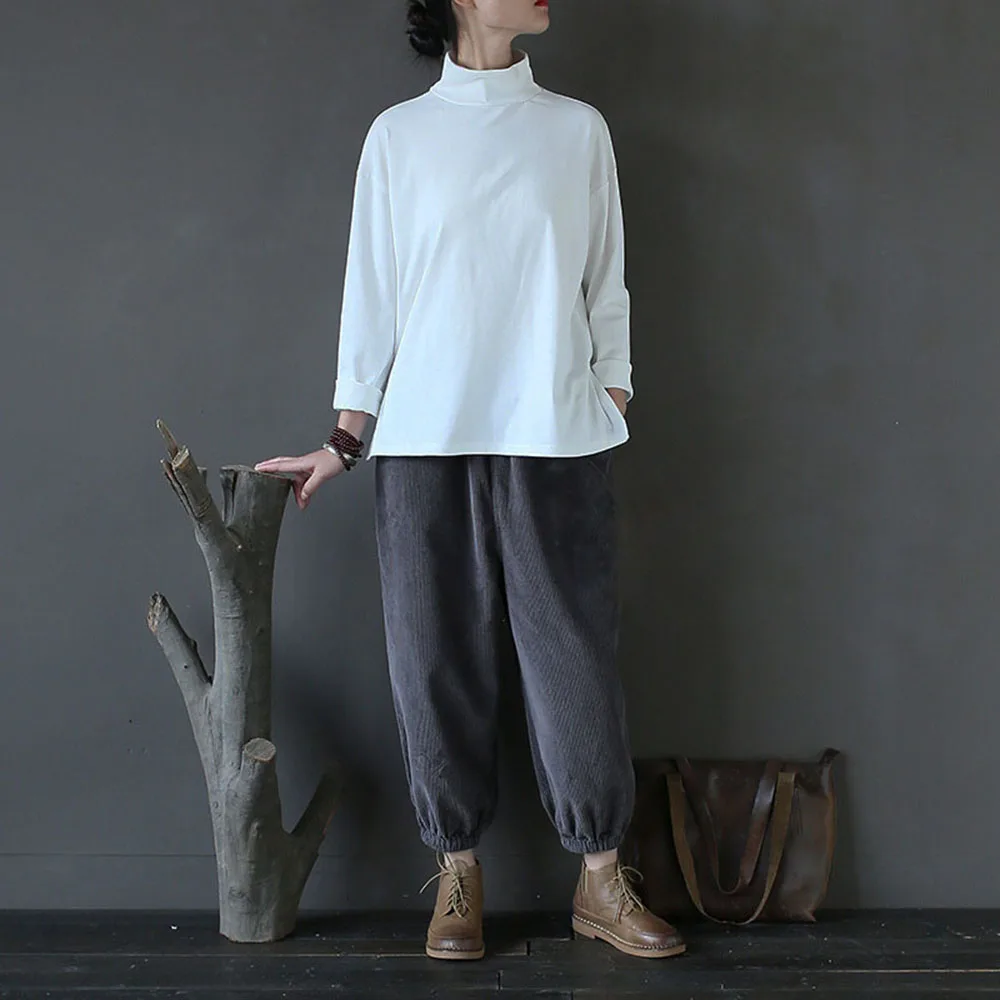 Literary Spring Autumn Half Turtleneck Pullover Womens Knitted Cotton T-Shirt With Fallow Long Sleeve Solid Color Loose Base Top
Literary Spring Autumn Half Turtleneck Pullover Womens Knitted Cotton T-Shirt With Fallow Long Sleeve Solid Color Loose Base Top