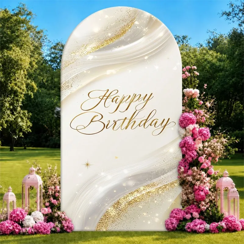 Single Side Arch Backdrop Cover Elegant White Marble Texture Birthday Backdrop with Golden Sparkle Accents and Floral
Single Side Arch Backdrop Cover Elegant White Marble Texture Birthday Backdrop with Golden Sparkle Accents and Floral