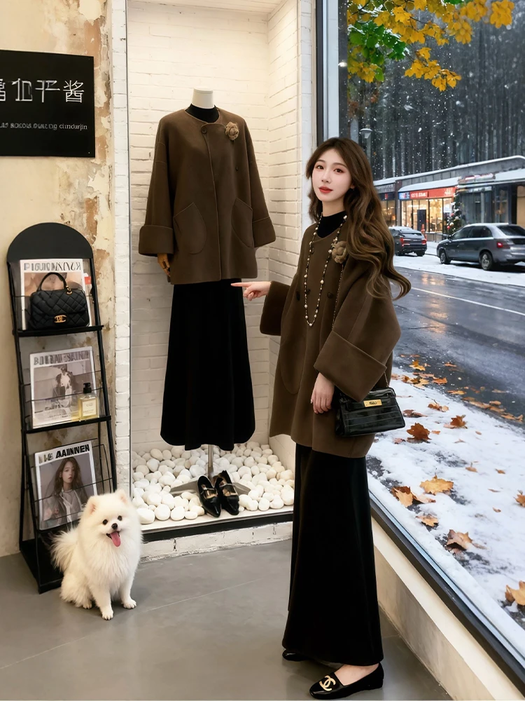 Korean Style Winter Fashion Set Large Size Women's Woolen Coat Skirt Outerwear Warm High Waist Button up Casual Mid-Length
Korean Style Winter Fashion Set Large Size Women's Woolen Coat Skirt Outerwear Warm High Waist Button up Casual Mid-Length