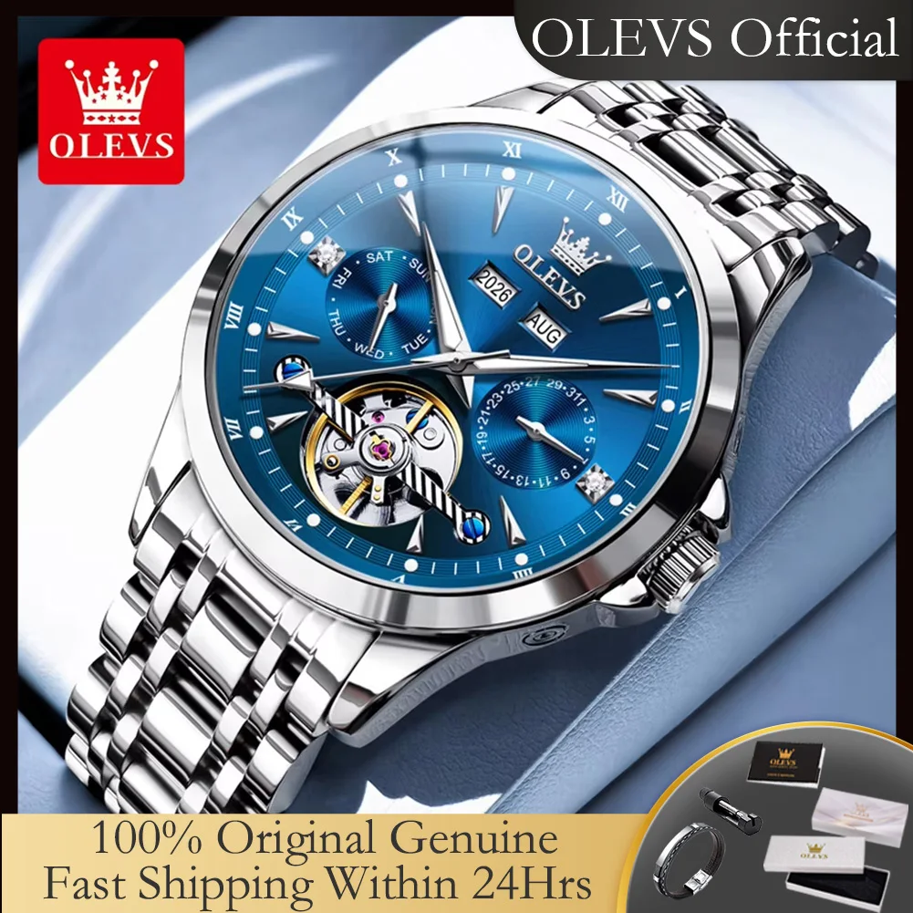 OLEVS 7091 Automatic Men's Watches Skeleton Flywheel Dual Calendar Stainless Steel Waterproof Luminous Mechanical Watch For Man
OLEVS 7091 Automatic Men's Watches Skeleton Flywheel Dual Calendar Stainless Steel Waterproof Luminous Mechanical Watch For Man