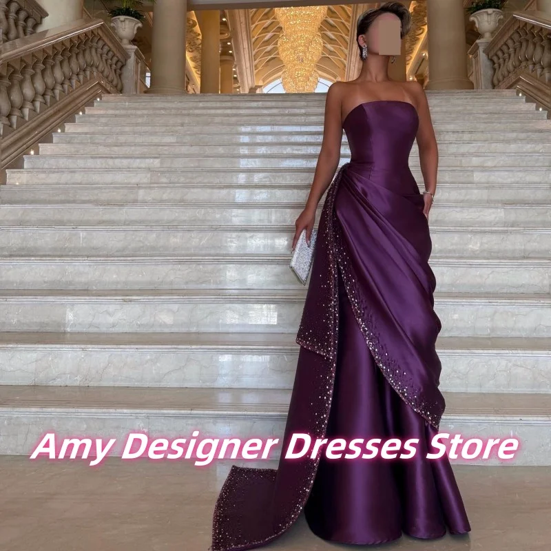 Dark Purple Strapless Evening Dresses For Arabic Girls Luxury Beaded Sequin Long A-Line Wedding Party Dress Prom Gown Customized
Dark Purple Strapless Evening Dresses For Arabic Girls Luxury Beaded Sequin Long A-Line Wedding Party Dress Prom Gown Customized