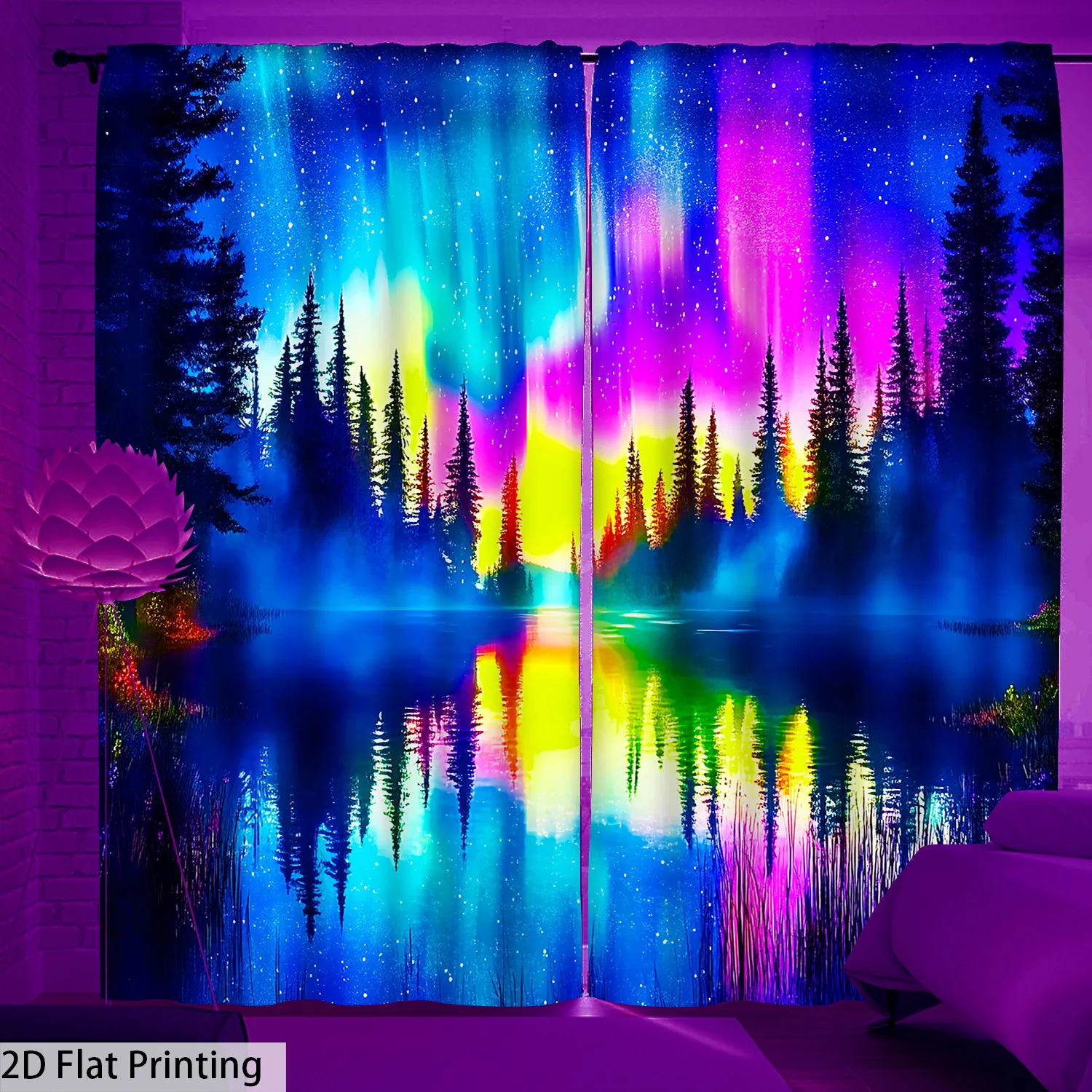 2D Flat 2pcs Aurora Borealis Forest Lake Curtains Blackout Drapes for Living Room Nature Decor Colorful Sky Reflection Print
2D Flat 2pcs Aurora Borealis Forest Lake Curtains Blackout Drapes for Living Room Nature Decor Colorful Sky Reflection Print