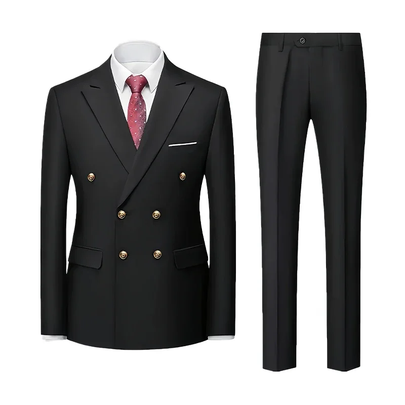 Two-piece Set Suit Men's Chinese Style Suit Vintage Banquet Suit Double Breasted Blazer Metal Buttons Dress Pants Wedding Galas 
Two-piece Set Suit Men's Chinese Style Suit Vintage Banquet Suit Double Breasted Blazer Metal Buttons Dress Pants Wedding Galas