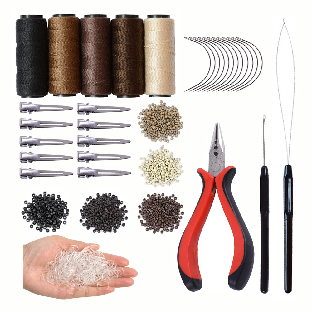 Hair Extension Tools Kit 500 Silicone Lined Ring Beads,1 Pliers,10 Hair Clips,5 Rolls Sewing Threads,350 Rubber Bands
Hair Extension Tools Kit 500 Silicone Lined Ring Beads,1 Pliers,10 Hair Clips,5 Rolls Sewing Threads,350 Rubber Bands