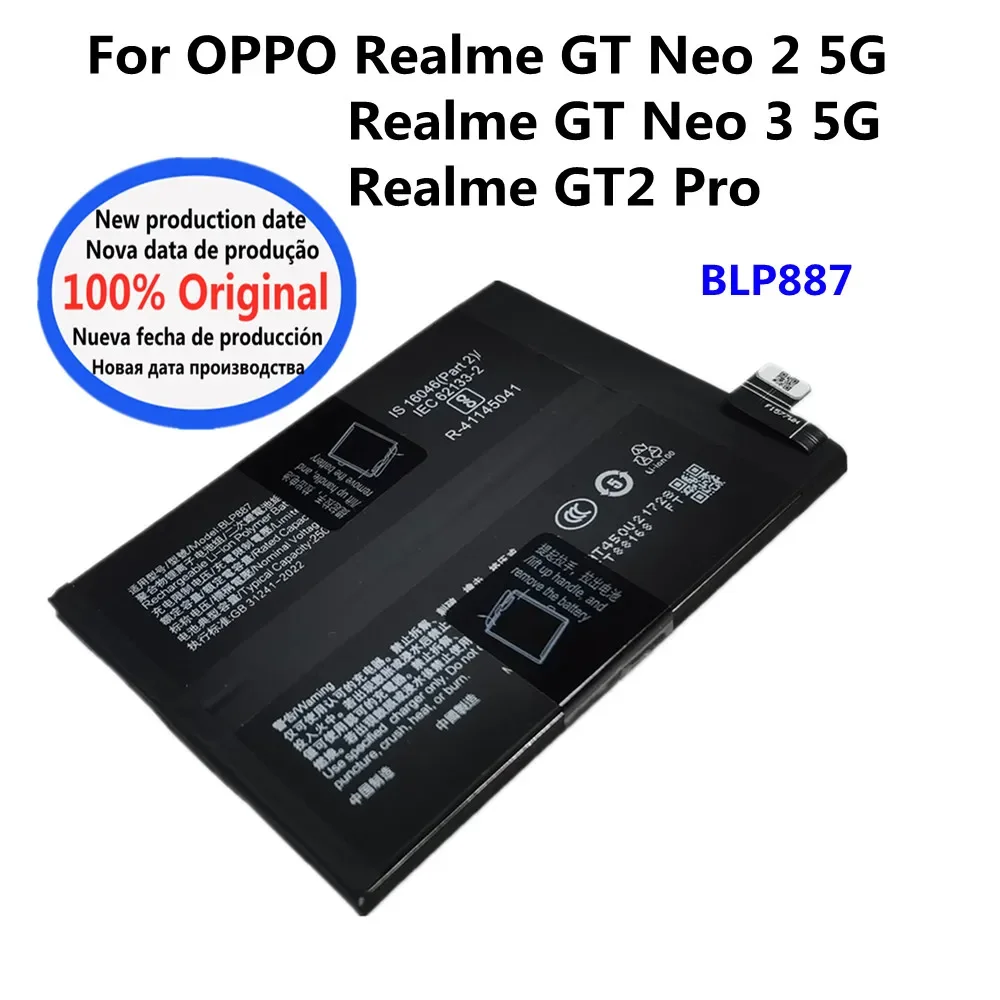 Высококачественный оригинальный аккумулятор BLP887, 5000 мАч для Oppo Realme GT Neo 2 Neo2 RMX3370 GT2 Pro RMX3301 RMX3300, аккумуляторы
Высококачественный оригинальный аккумулятор BLP887, 5000 мАч для Oppo Realme GT Neo 2 Neo2 RMX3370 GT2 Pro RMX3301 RMX3300, аккумуляторы