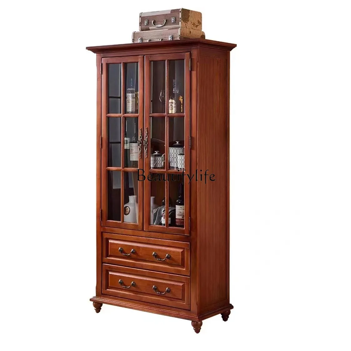 American double door bookcase Solid wood bookshelf Display cabinet Living room with glass floor
American double door bookcase Solid wood bookshelf Display cabinet Living room with glass floor