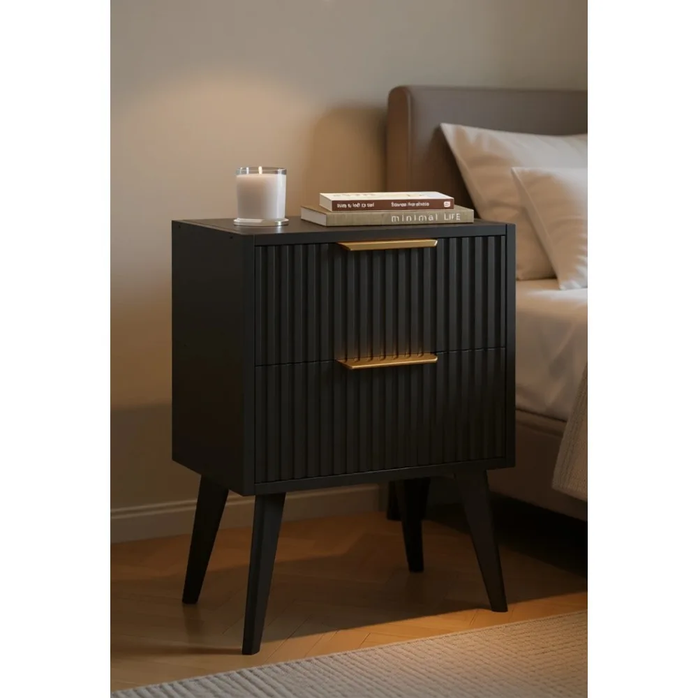 Small Black Nightstand with Two Drawers Mid Century Modern Bedside End Table Wood Legs for Bedroom Compact Space
Small Black Nightstand with Two Drawers Mid Century Modern Bedside End Table Wood Legs for Bedroom Compact Space