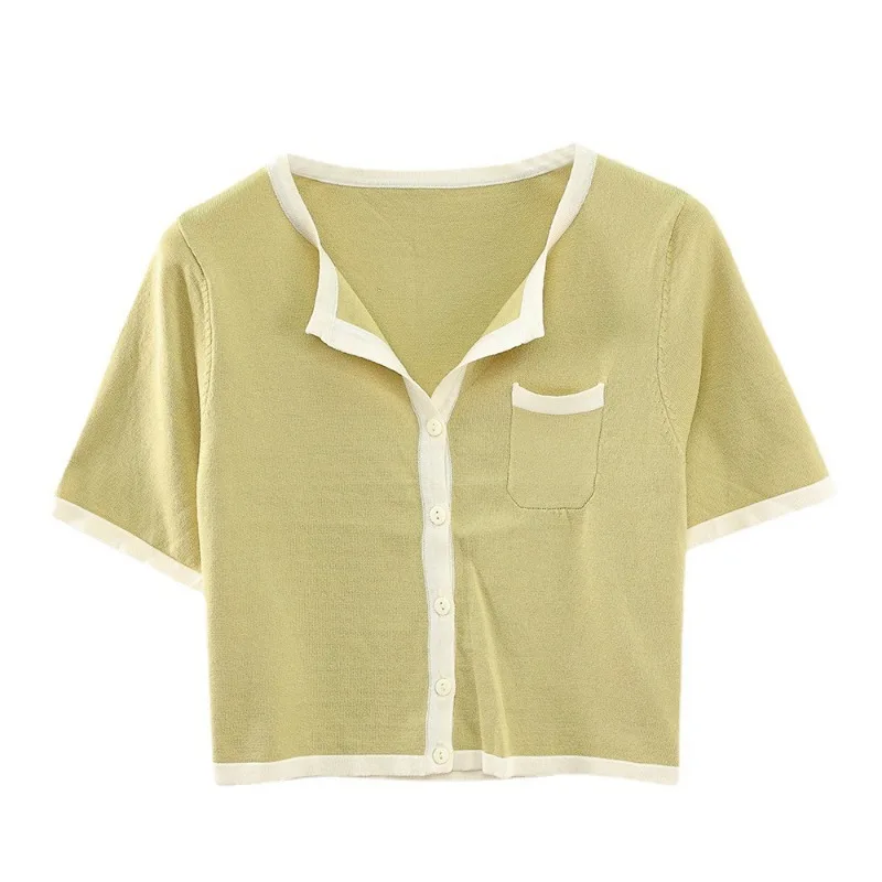 Chic Green Pullover Short Sleeve T-Shirt for Women featuring Color Block Pocket and Half Open Collar Perfect Summer Fashion
Chic Green Pullover Short Sleeve T-Shirt for Women featuring Color Block Pocket and Half Open Collar Perfect Summer Fashion