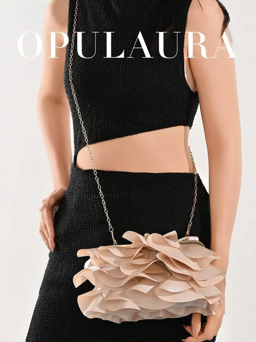 Chic Ruffled Petal Clutch Evening Bag With Chain Strap For Wedding Prom Formal Events And Holiday Parties
Chic Ruffled Petal Clutch Evening Bag With Chain Strap For Wedding Prom Formal Events And Holiday Parties