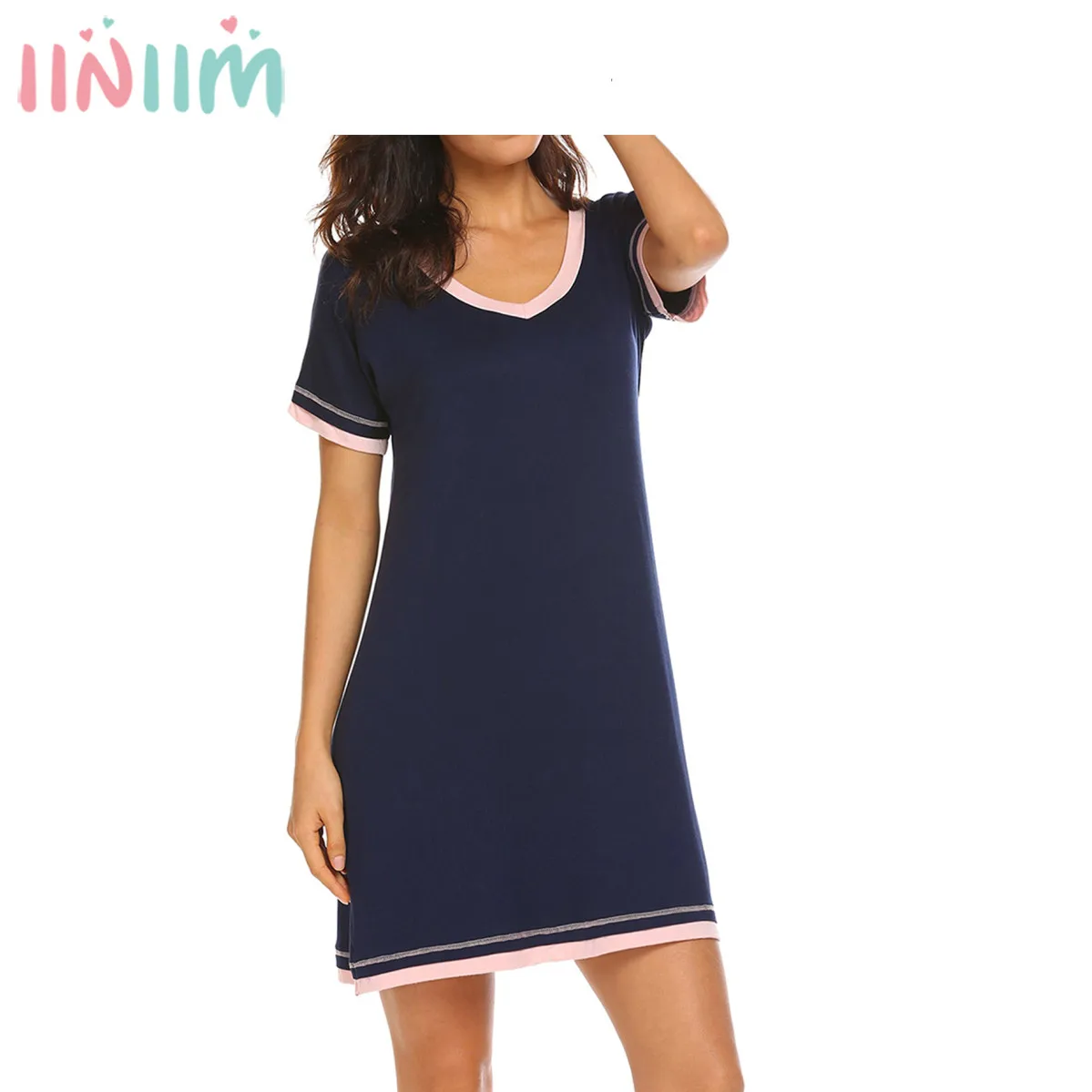 S-XXL Women Cotton Soft Sleepwear Sleep Dress Maternity Pajamas U Neck Contrast Color Short Sleeve Loose Nightdress Homewear
S-XXL Women Cotton Soft Sleepwear Sleep Dress Maternity Pajamas U Neck Contrast Color Short Sleeve Loose Nightdress Homewear